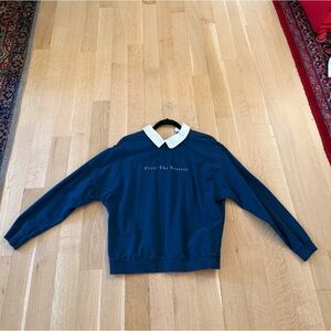 Navy Blue Crewneck Sweater with White Collar